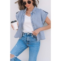 Dusk Blue Denim Pinup Folded Cap Sleeve Shirt - XL thumbnail