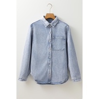 Beau Blue Long Sleeve Buttoned Chest Pocket Denim Shacket - L thumbnail