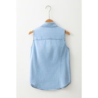 Light Blue Denim Collared Sleeveless Shirt - L thumbnail