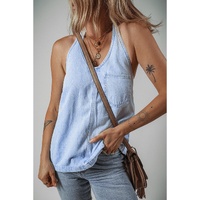 Beau Blue Knotted Open Back Halterneck Denim Tank Top - XL thumbnail