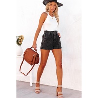 Black Vintage Washed Frilled High Waist Denim Shorts - 16 US thumbnail