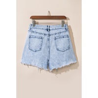 Light Blue Acid Wash Crossed Raw Edge Denim Shorts - 14 US thumbnail