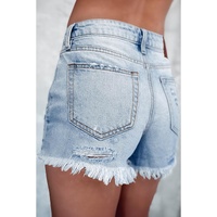 Light Blue Distressed Ripped Raw Hem High Waist Denim Shorts - 14 US thumbnail