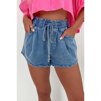Ashleigh Blue Drawstring High Waist Casual Denim Shorts with Pockets - 8 US thumbnail