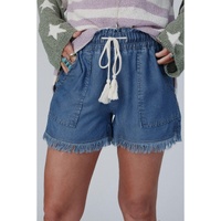 Ashleigh Blue Raw Hem Drawstring High Waist Denim Shorts with Pockets - 10 US thumbnail
