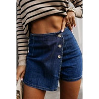 Bluing Asymmetric Wrapped Buttoned High Waist Denim Shorts - 6 US thumbnail