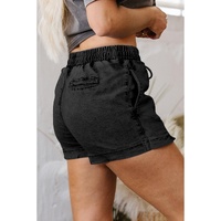 Black Drawstring High Waist Pocketed Denim Shorts - 16 US thumbnail