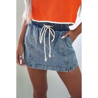 Dusk Blue Drawstring High Waist Pocketed Denim Shorts - 10 US thumbnail
