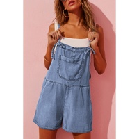 Light Blue Grommet Tie Straps Casual Denim Romper - L thumbnail