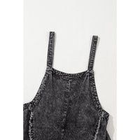 Dark Grey Light Wash Frayed Exposed Seam Wide Leg Denim Overall - M thumbnail