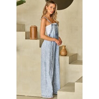 Beau Blue Light Wash Frayed Exposed Seam Wide Leg Denim Overall - XL thumbnail