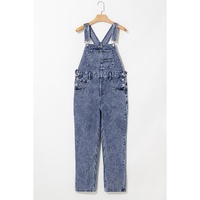 Sail Blue Denim Bib Straight Leg Jumpsuit with Pockets - L thumbnail