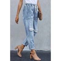 Azura Exchange Distressed Pocketed Denim Jogger - S thumbnail