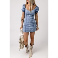 Sky Blue Buttoned Denim Bodycon Mini Dress - XL thumbnail