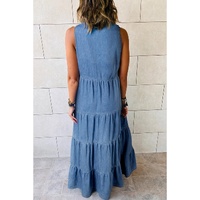 Blue Sleeveless Tiered Chambray Maxi Dress - M thumbnail
