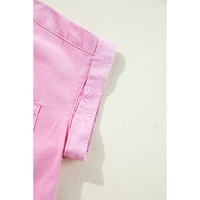 Pink Short Sleeve Double Chest Pocket Denim Shirt Dress - M thumbnail