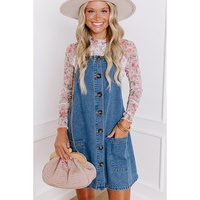 Dusk Blue Wide Strap Button Front Pocketed Denim Mini Dress - XL thumbnail