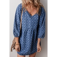 Ashleigh Blue Textured Open Back Loose Fit Denim Dress - L thumbnail