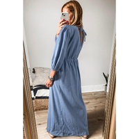Myosotis Chambray Deep V Neck Bracelet Sleeve Maxi Dress - L thumbnail