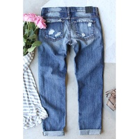 Azura Exchange Distressed Boyfriend Jeans with Santa Claus Pattern - S thumbnail