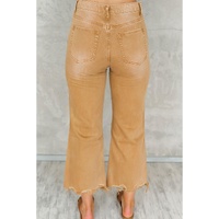 Brown Distressed Hollow-out High Waist Cropped Flare Jeans - 10 US thumbnail