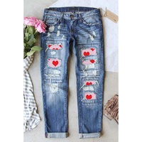 Azura Exchange Heart Patchwork Distressed Jeans - 14 US thumbnail