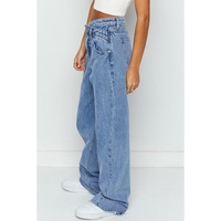 Blue Mid Rise Asymmetrical Waist Wide Leg Jeans - 10 US thumbnail