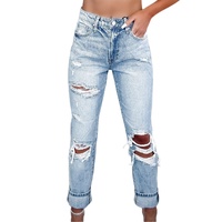 Azura Exchange Frayed Sky Blue Slim Fit High Waist Jeans - 8 US thumbnail