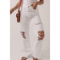 Bright White Heavy Distressed Straight Leg Jeans - 14 US thumbnail