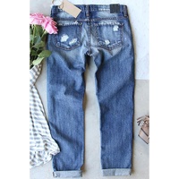 Sky Blue Heart-shape American Flag Patch Frayed Jeans - 18 US thumbnail