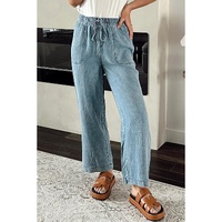 Myosotis Mineral Wash Drawstring Waist Loose Straight Denim Pants - 10 US thumbnail