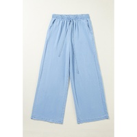 Myosotis Drawstring High Waist Wide Leg Denim Pants - L thumbnail
