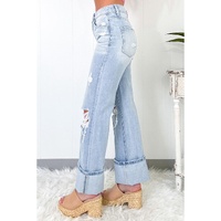 Beau Blue Light Wash Distressed Flare Jeans - 8 US thumbnail