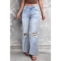 Beau Blue Vintage Light Wash Distressed Flare Jeans - 6 US thumbnail