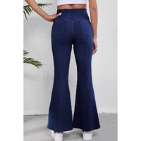 Dusk Blue Solid Crossed Waist High Elastic Fit Flare Knit Jeans - L thumbnail