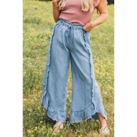 Myosotis Light Wash Raw Hem Ruffled Wide Leg Jeans - 10 US thumbnail