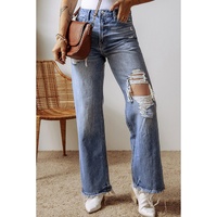 Ashleigh Blue Distressed Raw Hem Straight Leg High Waist Jeans - 10 US thumbnail
