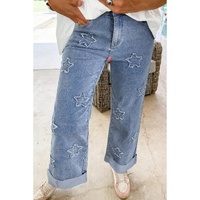 Dusk Blue Foiled Star Patchwork Straight Leg Loose Jeans - 10 US thumbnail