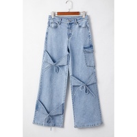 Beau Blue Bowknot Decor Boyfriend Cargo Jeans - 8 US thumbnail