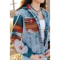 Azura Exchange Multicolor Aztec Print Frayed Hem Denim Jacket - M thumbnail