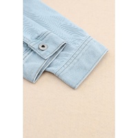 Sky Blue Flap Pocket Buttoned Raw Hem Denim Jacket - L thumbnail