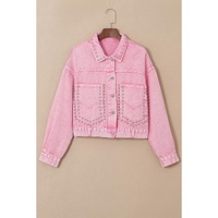 Pink Rivet Studded Pocketed Denim Jacket - L thumbnail