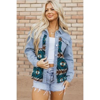Blue Aztec Printed Denim Jacket - XL thumbnail