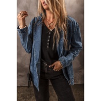 Sail Blue Side Pockets Lapel Collar Denim Jacket - M thumbnail