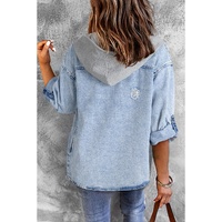 Mist Blue Oversized Contrast Hooded Denim Jacket - L thumbnail