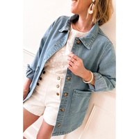 Dusk Blue Slit Buttons Pocketed Denim Jacket - M thumbnail