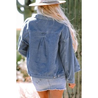 Wild Wind Washed Oversize Pocketed Denim Jacket - S thumbnail