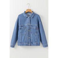 Light Blue Washed Oversize Pocketed Denim Jacket - M thumbnail