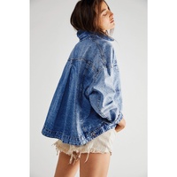 Dark Blue Washed Oversize Pocketed Denim Jacket - L thumbnail