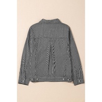 Blue Stripe Washed Oversize Pocketed Denim Jacket - S thumbnail